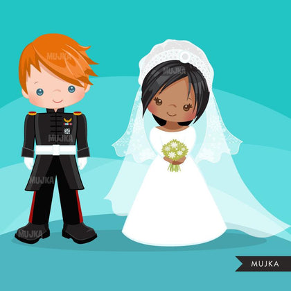Royal wedding clipart, girl and boy wedding