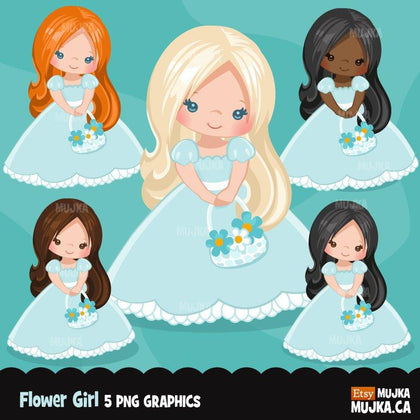 Flower girl Clipart, blue version spring