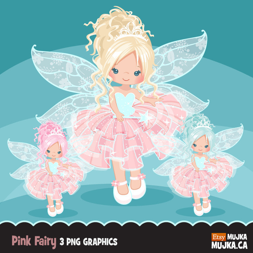 Pink Fairy clipart, blonde girl character – MUJKA CLIPARTS