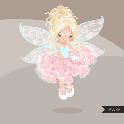 Pink Fairy clipart, blonde girl character