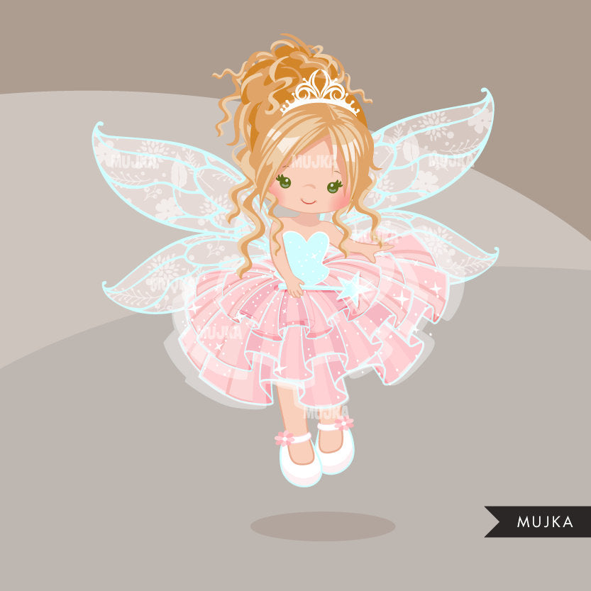 Pink Fairy clipart, girl with curly hair – MUJKA CLIPARTS