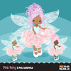 Pink Fairy clipart, dark skin girl with pink hair