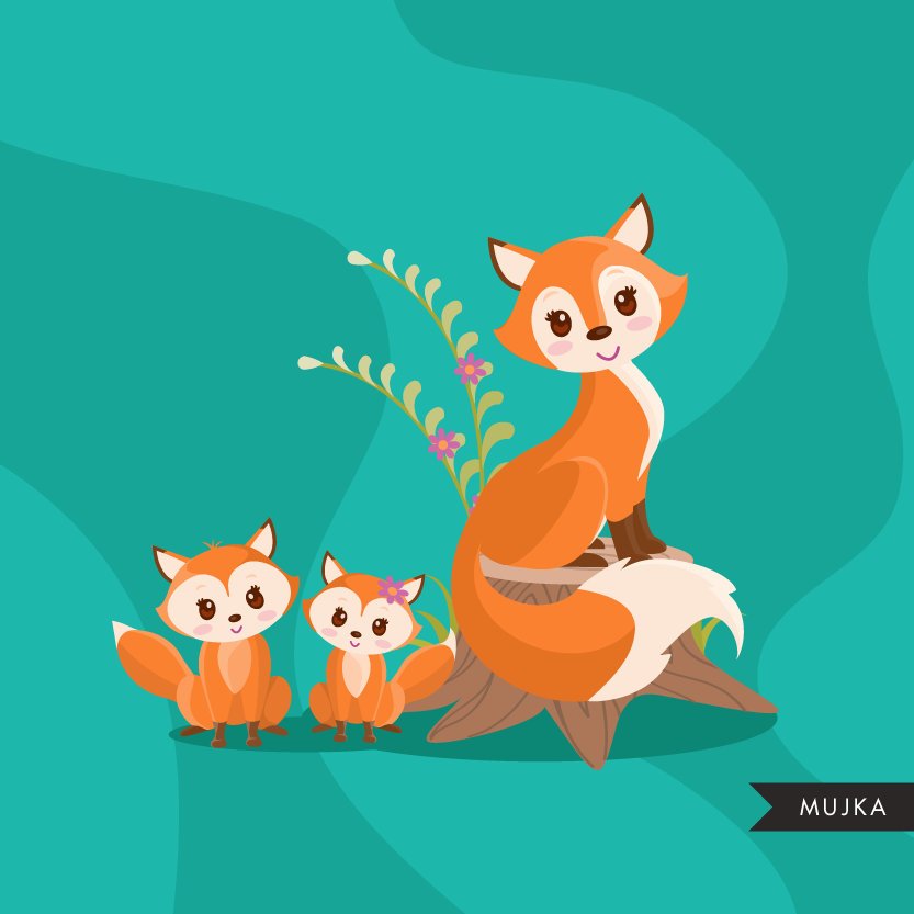 Baby Woodland Fox clipart. Animal graphics, Mother's Day, fall