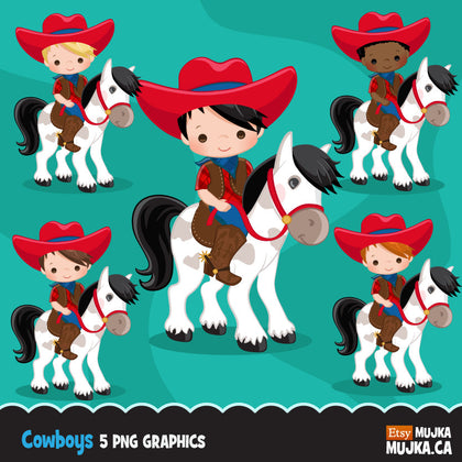Cowboy Clipart. Wild West Cute Cowboy Clipart- Red & Blue