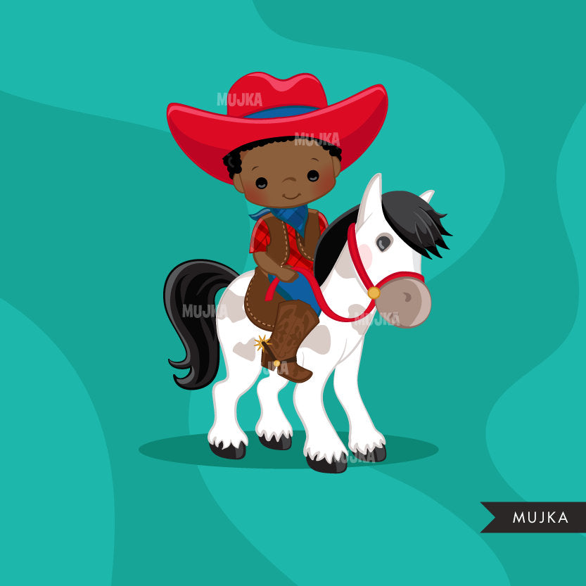 Cowboy Clipart. Wild West Cute Cowboy Clipart- Red & Blue