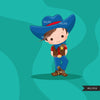 Cowboy Clipart. Wild West Cute Cowboy Clipart- Red & Blue - Boy
