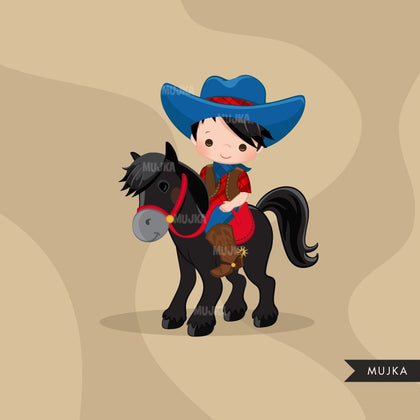 Cowboy Clipart. Wild West Cute Cowboy Clipart- Red & Blue