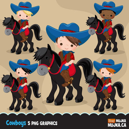 Cowboy Clipart. Wild West Cute Cowboy Clipart- Red & Blue