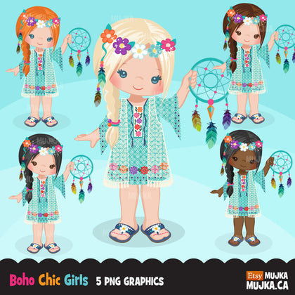 Bohemian Girl clipart, boho chic characters