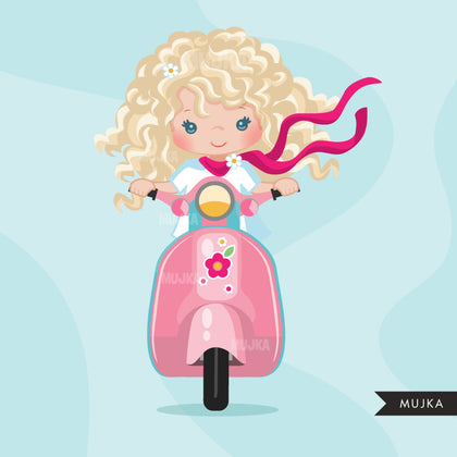 Scooter girl Clipart, front facing