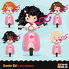 Scooter girl Clipart, front facing