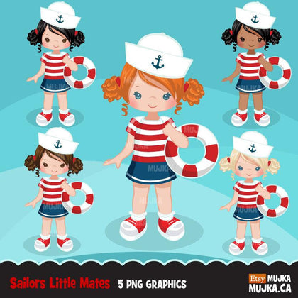 Sailor girl, Nautical clipart, Sailor Clipart, Girl in stripes
