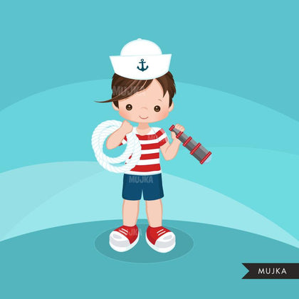 Sailor Clipart, Boy in red stripes