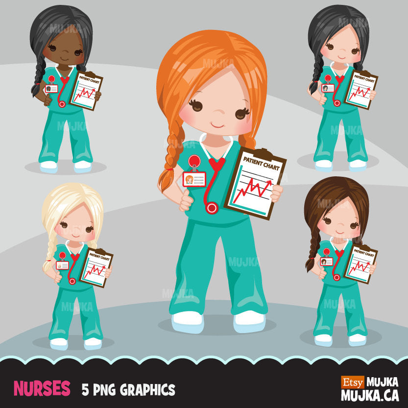 Nurse Clipart, girl in braids at work