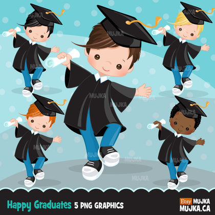 Boy celebrating Graduation Clipart. School graphics