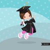 Clipart de graduación, niña graduada, gráficos escolares