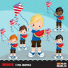 4th of July Clipart. Little Boy with Kite and watermelon