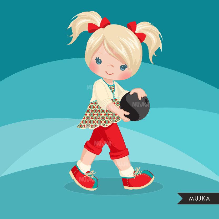 Girl Bowling Clipart