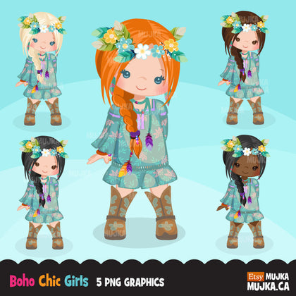 Bohemian Girl clipart, boho chic characters