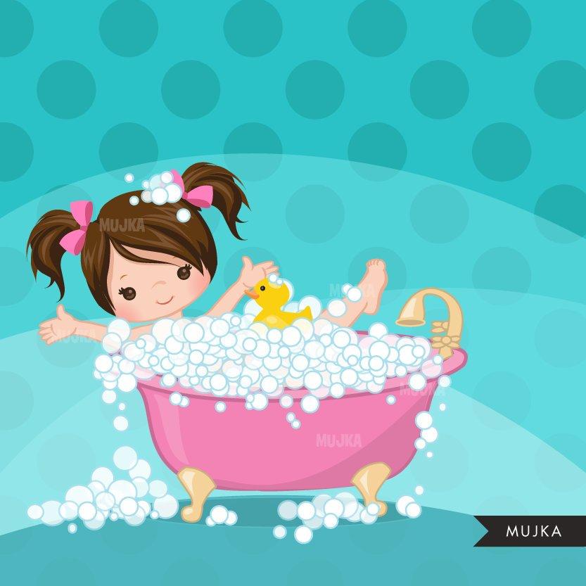 Spa party girl clipart graphics, bath