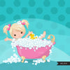 Spa party girl clipart graphics, bath