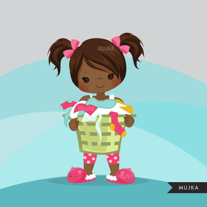 Laundry, cleaning girl clipart graphics