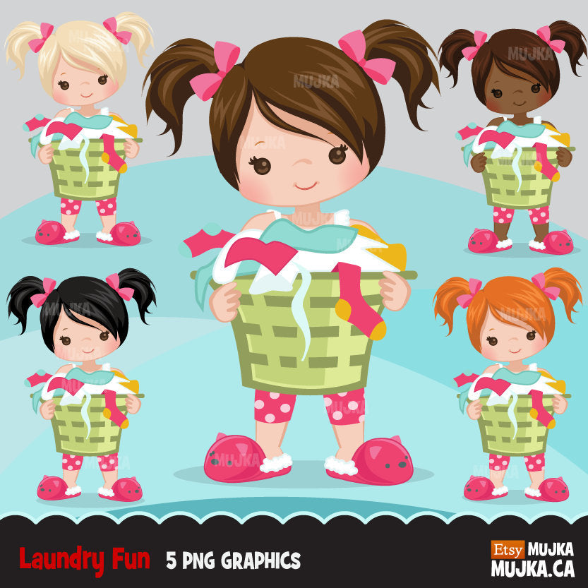 Laundry, cleaning girl clipart graphics