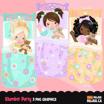 Slumber party clipart, girl night, set 1