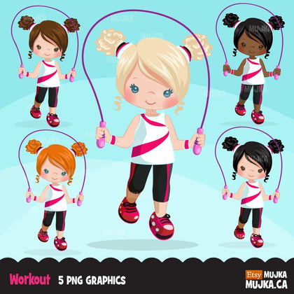 Workout Gym clipart, Girl skipping,