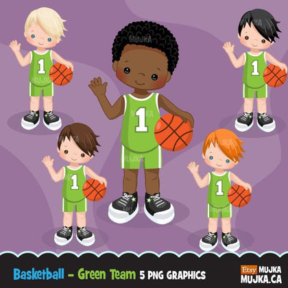Basketball boy green basketball clipart