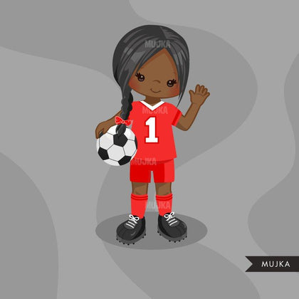 Soccer clipart, girl in red and white jersey