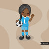 Soccer clipart, girl in blue jersey