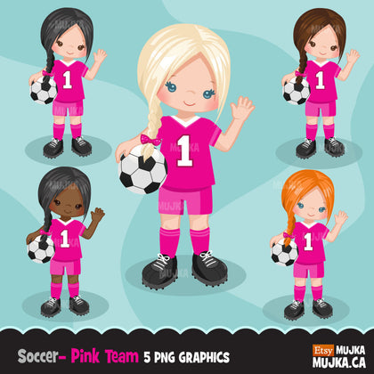 Soccer clipart, sporty girl in braids