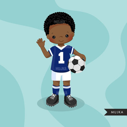 Soccer clipart, boy in blue jersey