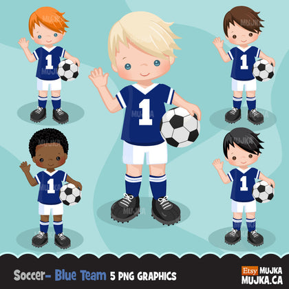 Soccer clipart, boy in blue jersey
