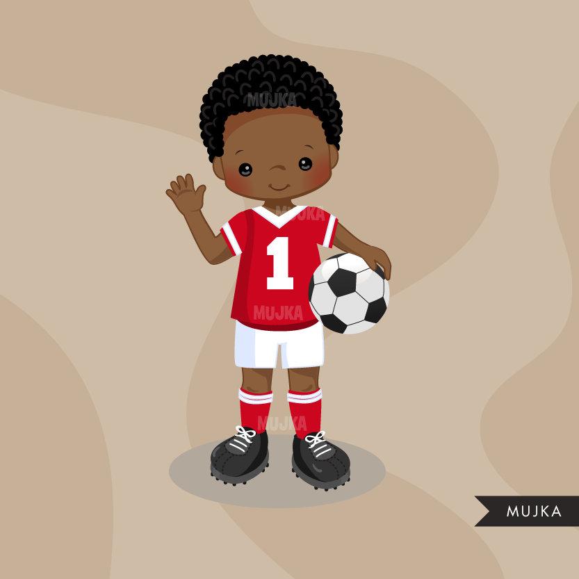 Soccer clipart, boy in red and white jersey