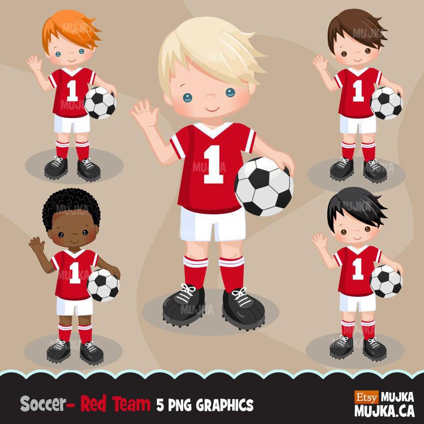 Soccer clipart, boy in red and white jersey