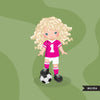 Soccer clipart, girl in hot pink jersey