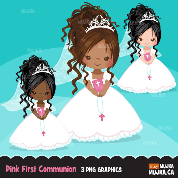 Pink First Communion Clipart for black Girl religious – MUJKA CLIPARTS