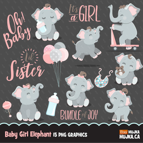 Cute animal, elephant baby shower clipart