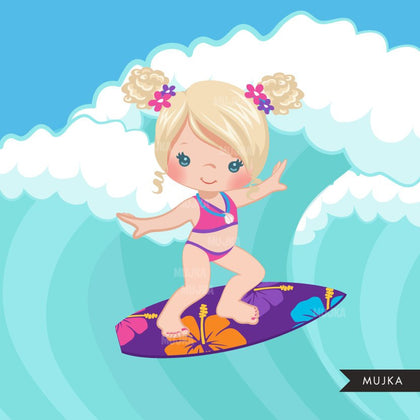 Surfer girls clipart summer
