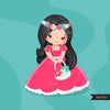 Flower girl Clipart, sublimation design, pink dress, flower basket Png