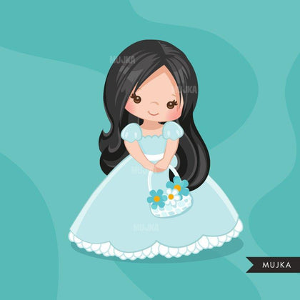 Flower girl Clipart, blue version spring