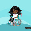 Special Needs Wheelchair clipart, black girl with disability