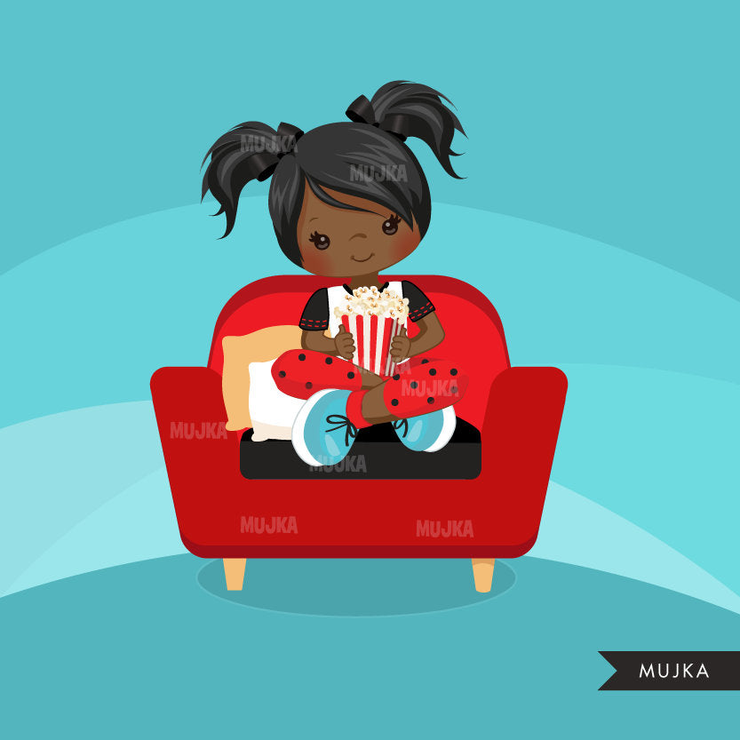Movie night with girl Clipart