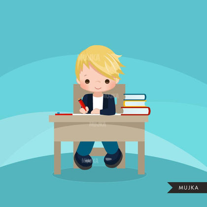 Back to school Clipart, black Boy student