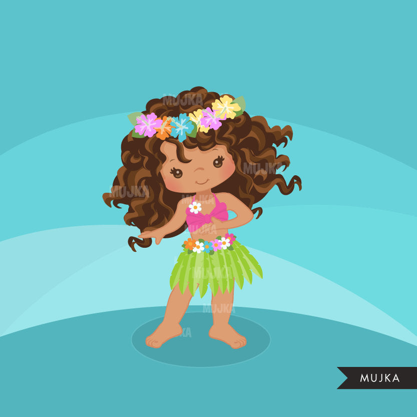 Hawaiian Hula Girl clipart, vacation graphic, summer