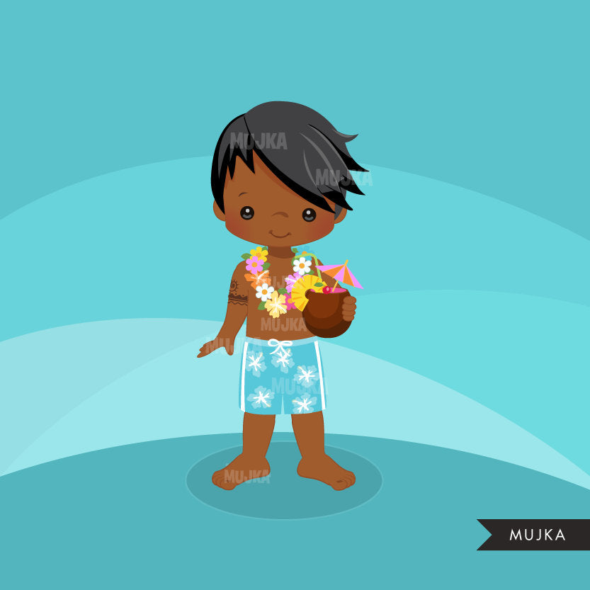 Hawaiian tribal boy clipart, vacation graphic, summer