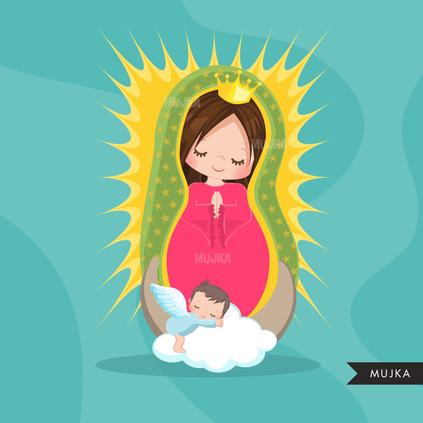 Virgin of Guadalupe clipart illustration, religious girl graphic