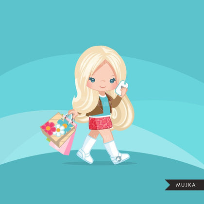 Shopping Girl clipart, chic characters